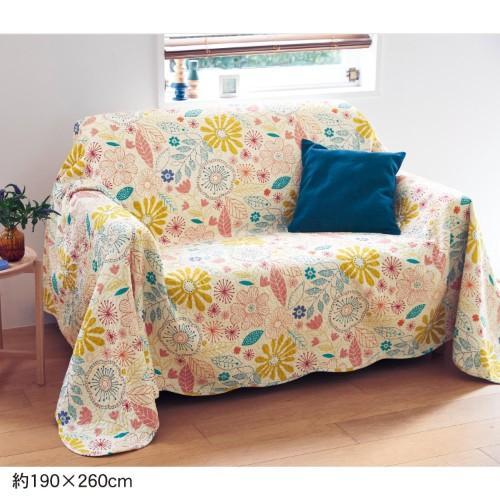 綿100%のウォッシュキルトマルチカバー"刺繍のようなお花畑"の商品写真