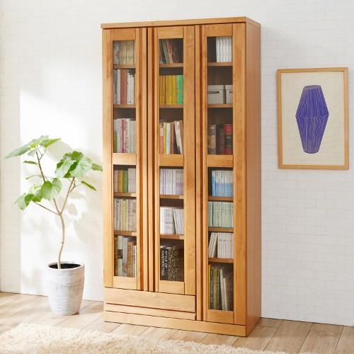 アルダー材のガラス扉本棚の商品写真