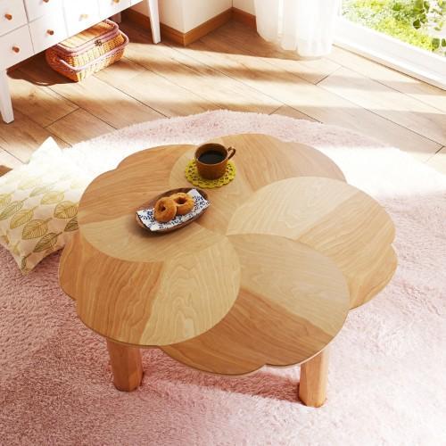 樺材のお花モチーフの国産折れ脚リビングテーブルの商品写真