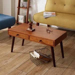 天然木の引出し付きリビングローテーブルの商品写真