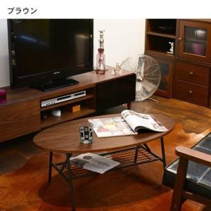 楕円天板の中棚付きリビングテーブルの商品写真