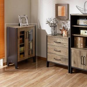 組立簡単ヴィンテージ調ガラスキャビネットの商品写真