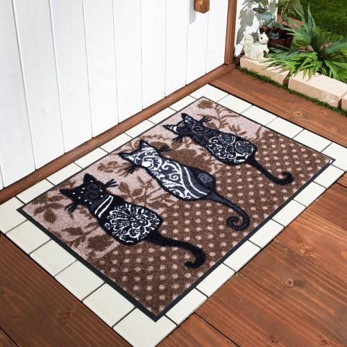 並んだ猫柄の泥落とし屋外玄関マットの商品写真