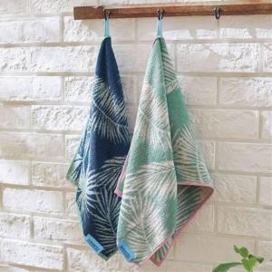 ループ付きタオル(4枚組) ブルー2枚とグリーン2枚の4枚セット 消臭機能付き 引っ掛けられて吊るせるタオル■サイズ：フェイスタオル(80×34cm)