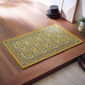玄関マット(ゴブラン風・タイル柄)■カラー：イエロー系 ■サイズ：横120×縦70cm,横80×縦50cm,横90×縦60cmの商品写真