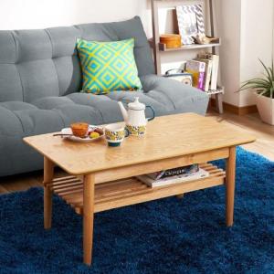 オーク材の棚付きリビングテーブルの商品写真