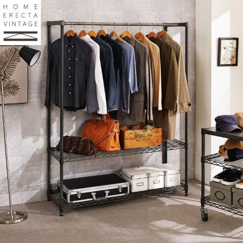 メッシュ棚のヴィンテージ調ハンガーラック(奥行45cm)<幅60cm/幅90cm/幅120cm>の商品写真