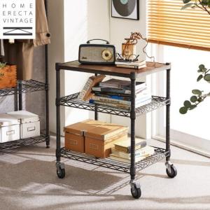 木天板のヴィンテージ調スチールワゴンの商品写真