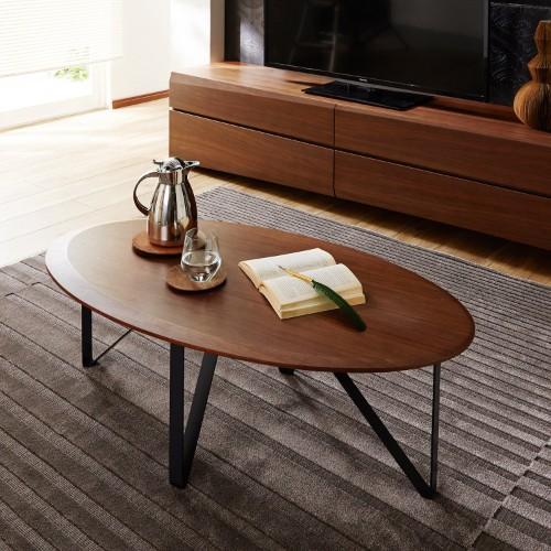 ウォルナットxスチール脚のモダンデザイン楕円形リビングテーブルの商品写真