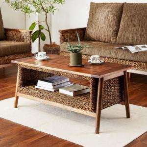 マホガニー材とアバカのリゾート風リビングローテーブルの商品写真