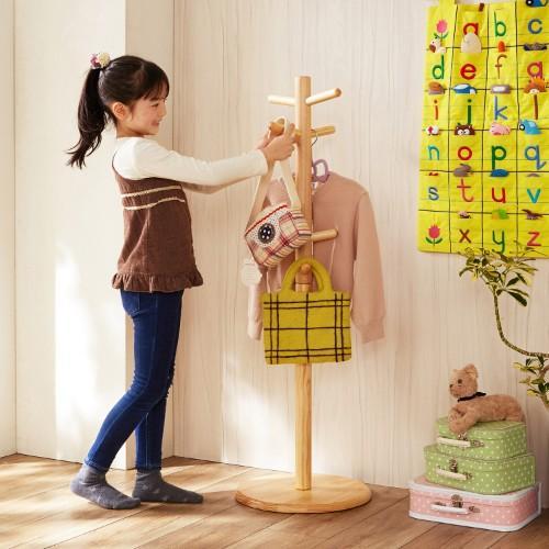 天然木のシンプルキッズポールハンガーの商品写真