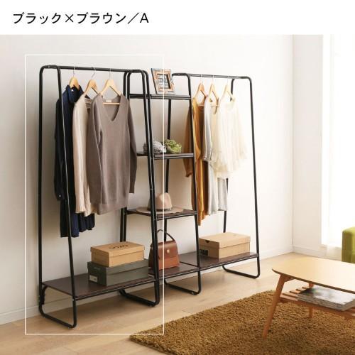 木目調棚板のシンプルハンガーラック<幅64cm>の商品写真