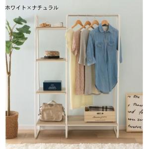 木目調棚板のラック付きハンガーラック<幅101cm>の商品写真