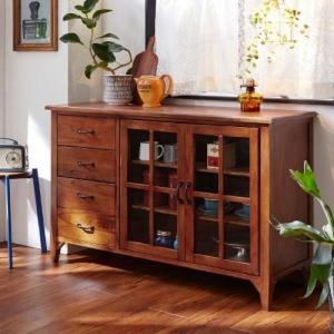 レトロ調ガラス扉付きリビングキャビネットの商品写真