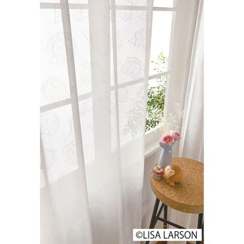 ほんのり光沢のあるピュアホワイトのレースカーテン<ハリネズミ>の商品写真