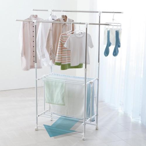 洗濯量に合わせて縦横伸縮できるキャスター付き室内物干しの商品写真