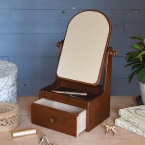 引出付きの木製スタンドミラー<幅23cm>の商品写真