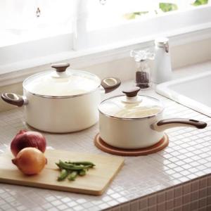 IH対応 セラミックコーティング ガラス蓋付き深型鍋"ウッドビーシリーズ"の商品写真