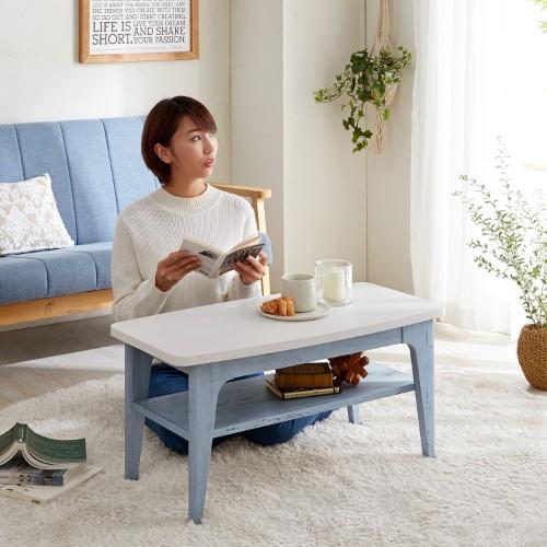 フレンチシャビー風棚付きリビングローテーブルの商品写真