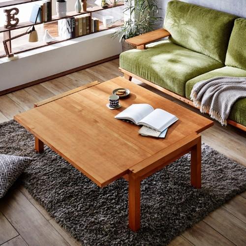 天然木オイル仕上げの伸長天板リビングテーブル BOSCOの商品写真