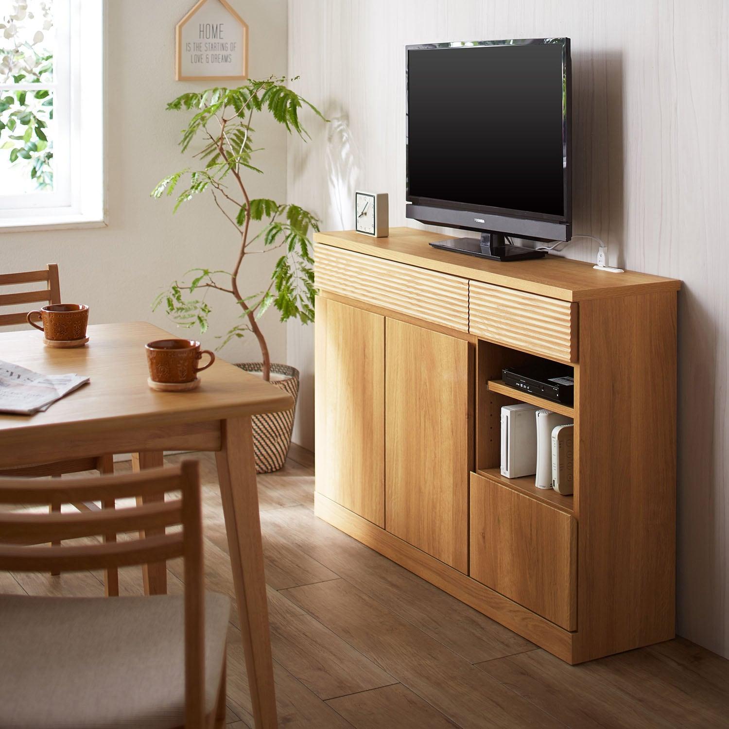 木目調薄型リビングキャビネットの商品写真
