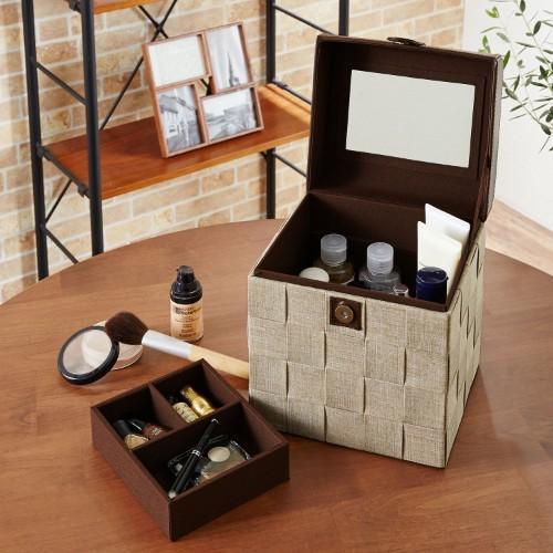 ファブリック素材のミラー付きメイクボックスの商品写真