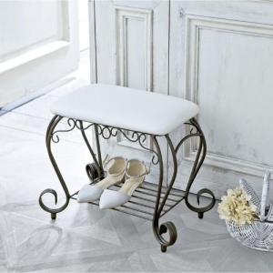 アンティーク調棚付き玄関ベンチスツール<幅51cm>の商品写真