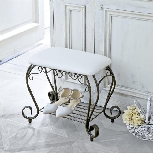 アンティーク調棚付き玄関ベンチスツール<幅51cm>の商品写真