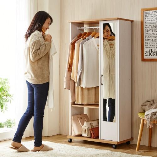 ミラー扉のハンガーラック<幅60cm/幅75cm>の商品写真