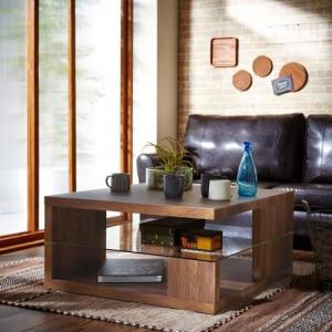 ガラス棚板のスクエアリビングテーブルの商品写真