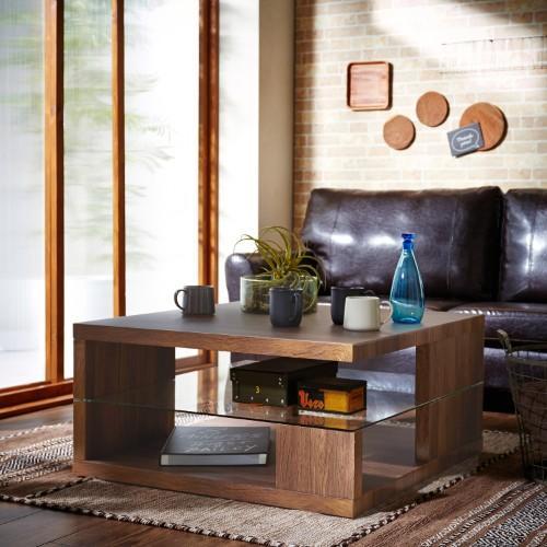 ガラス棚板のスクエアリビングテーブルの商品写真