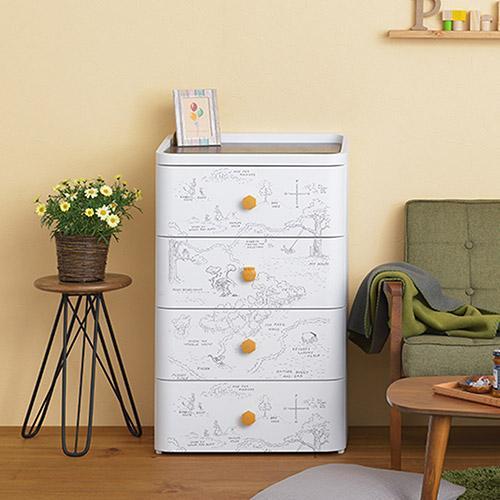 レトロ柄のレール付きチェスト/くまのプーさんの商品写真