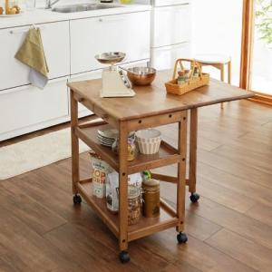天然木バタフライ天板のキッチンワゴン