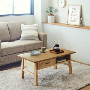 オイル仕上げの引出し&棚付きテーブルの商品写真