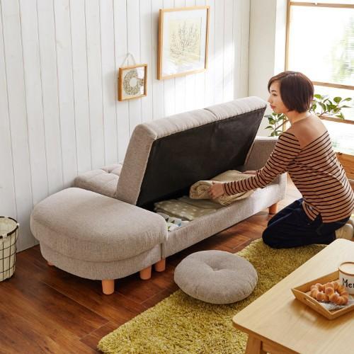 クッション&オットマン付き収納ソファー<2人掛け>の商品写真