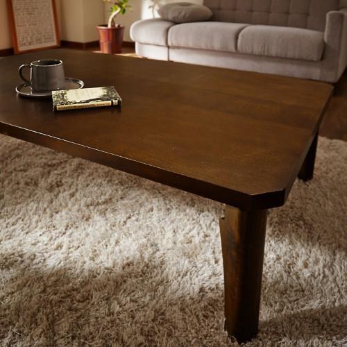 天然木象嵌仕上げの折れ脚リビングテーブルの商品写真