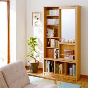 ミラー付きスライド書棚の商品写真