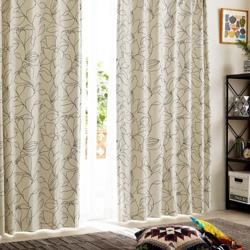 【58サイズ】モダンなモノクロフラワー柄の遮光カーテンの商品写真