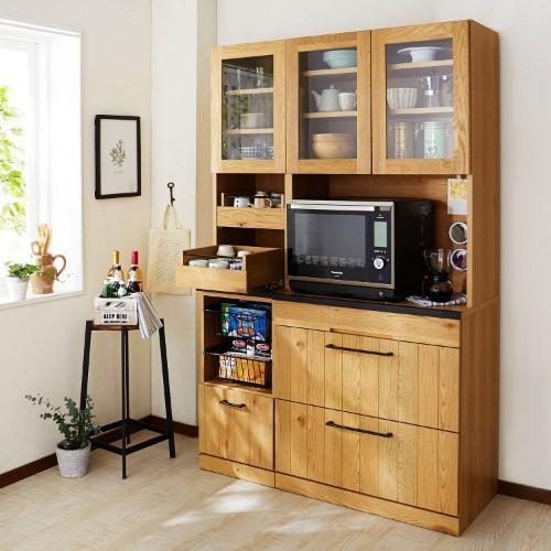 オーク材のバスケット付きキッチンキャビネットの商品写真