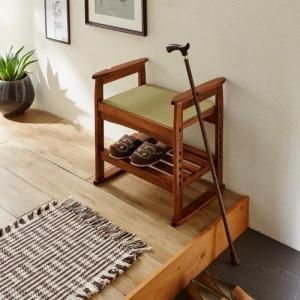 座面可動で座敷でも使える!天然木の腰掛玄関ベンチの商品写真