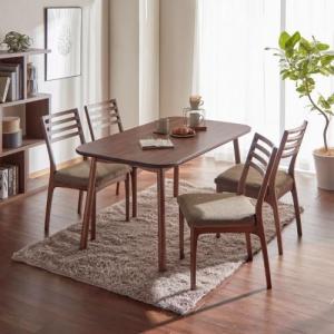 丸みのウォルナット材のダイニングテーブル5点セット<4人用>の商品写真