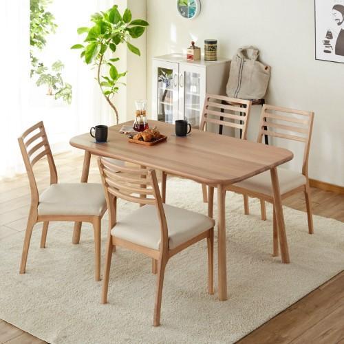 丸みのオーク材のダイニングテーブル5点セット<4人用>の商品写真