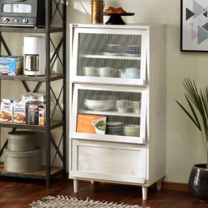 フラップ扉の木目調コンパクカップボード