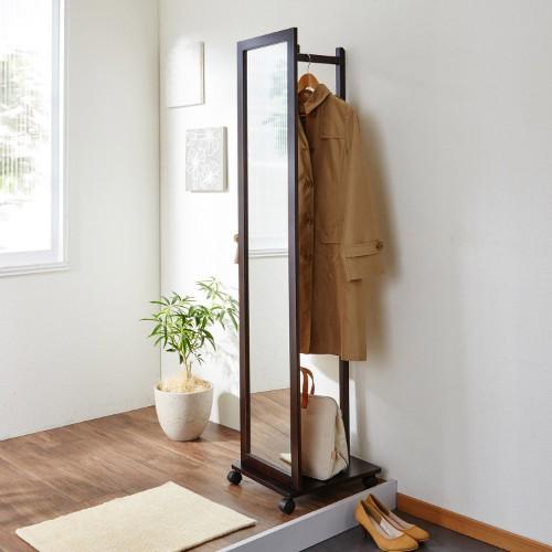 【国産】ハンガーラック付きミラーの商品写真