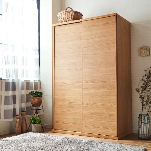 ミラー付きオーク材の引き戸のワードローブ[日本製]の商品写真