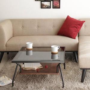 ガラス天板の棚付きリビングテーブルの商品写真