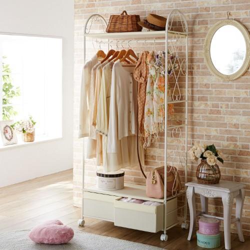 引出し付きアイアンハンガーラック<幅75cm>の商品写真