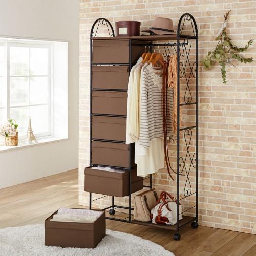 多段チェスト付きアイアンハンガーラックの商品写真