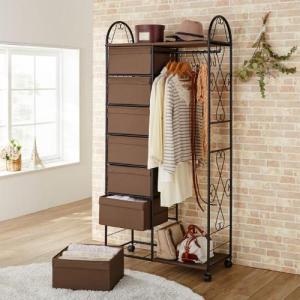 多段チェスト付きアイアンハンガーラックの商品写真