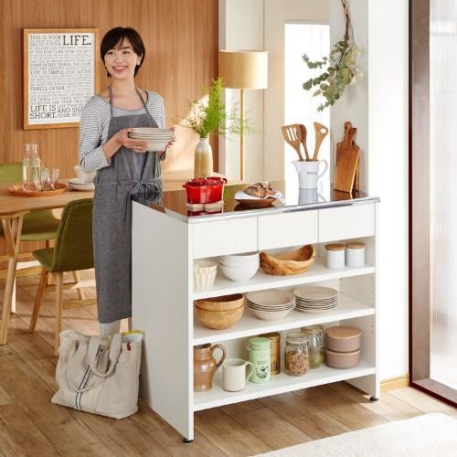 間仕切りできるステンレス天板のキッチンカウンターの商品写真